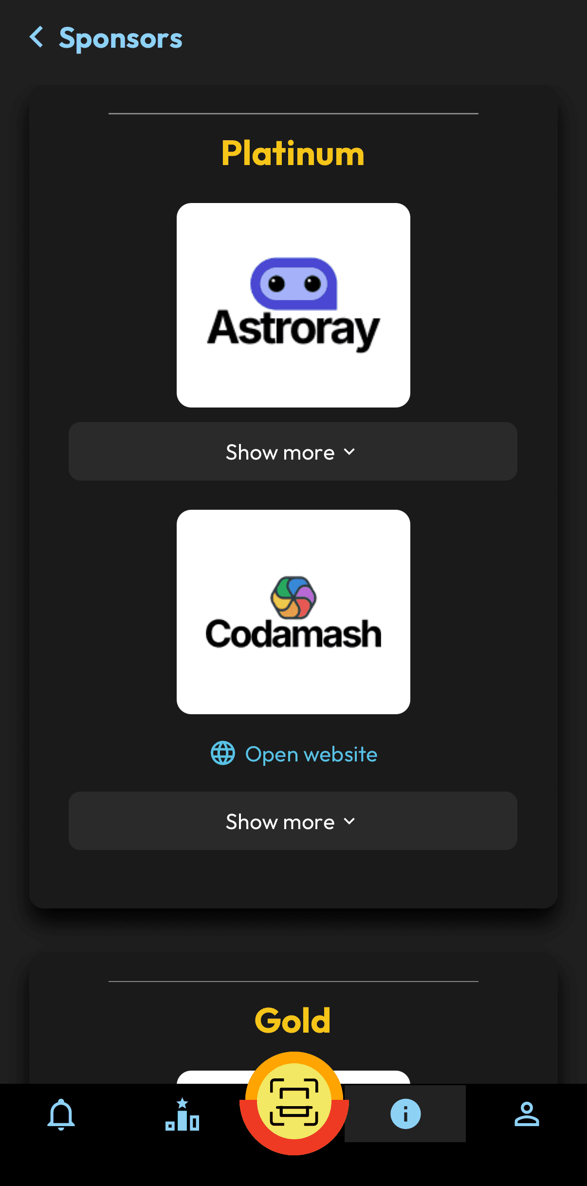 Sponsors by tier in the event app