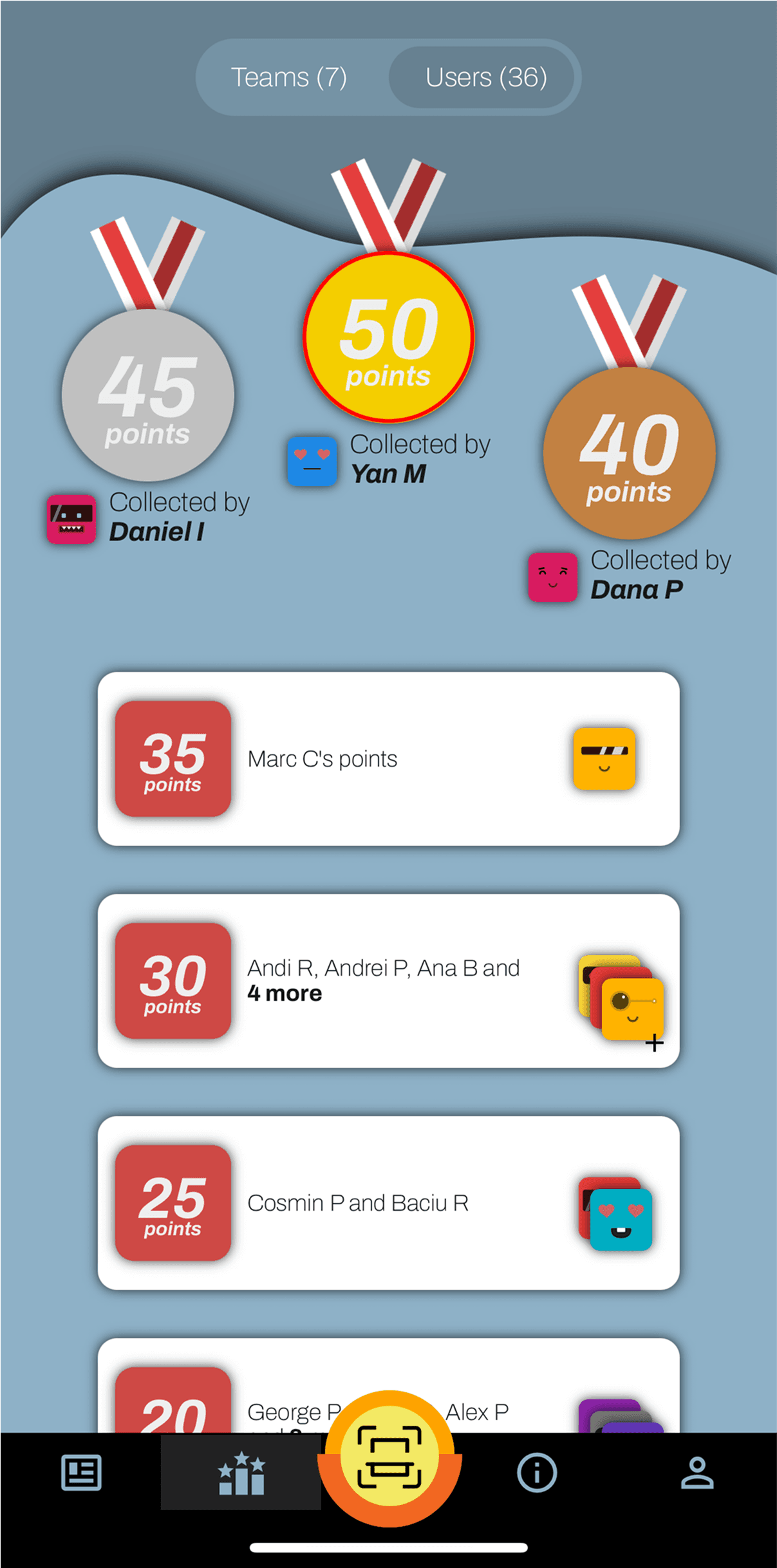 Stickeroo app leaderboard screen